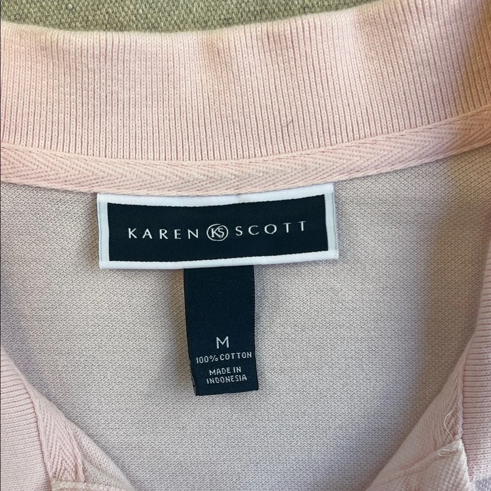 Karen Scott Pink Polo Shirt Womens Medium Casual Preppy Golf Top - Picture 2 of 6